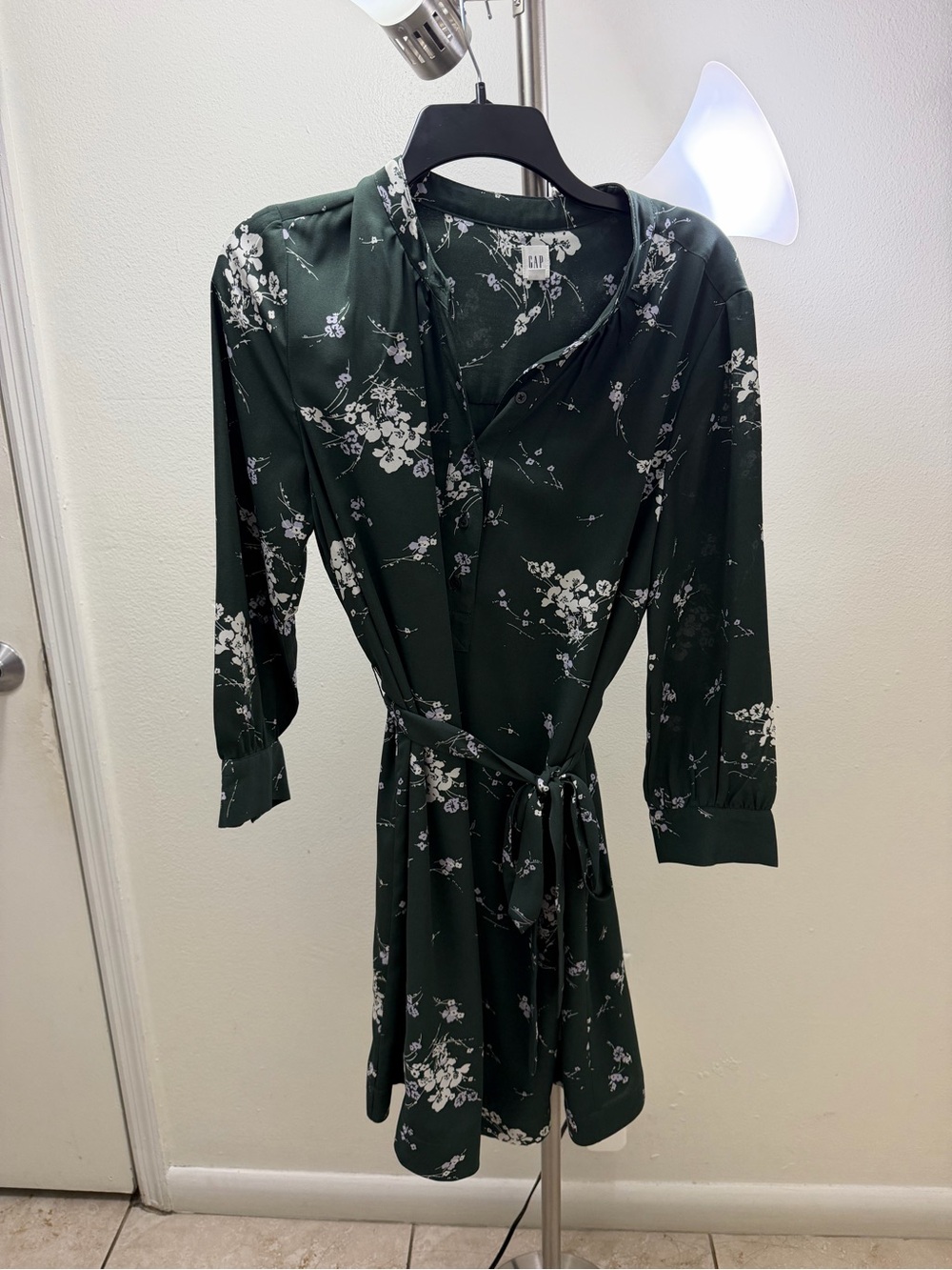 GAP Forest Green Floral Wrap Dress with Tie Waist